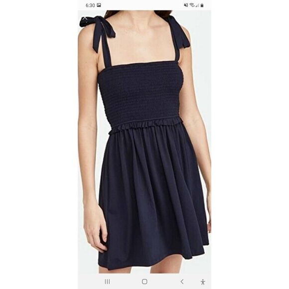 XS Susana Monaco Black Smocked Bodice Shirred Tie Shoulder Mini Summer Sundress - Picture 3 of 8